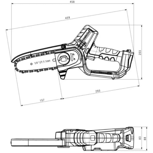 Metabo Sega per potatura a batteria 18V 15 cm, 1x batteria 2,0 Ah, caricabatterie 600856500
