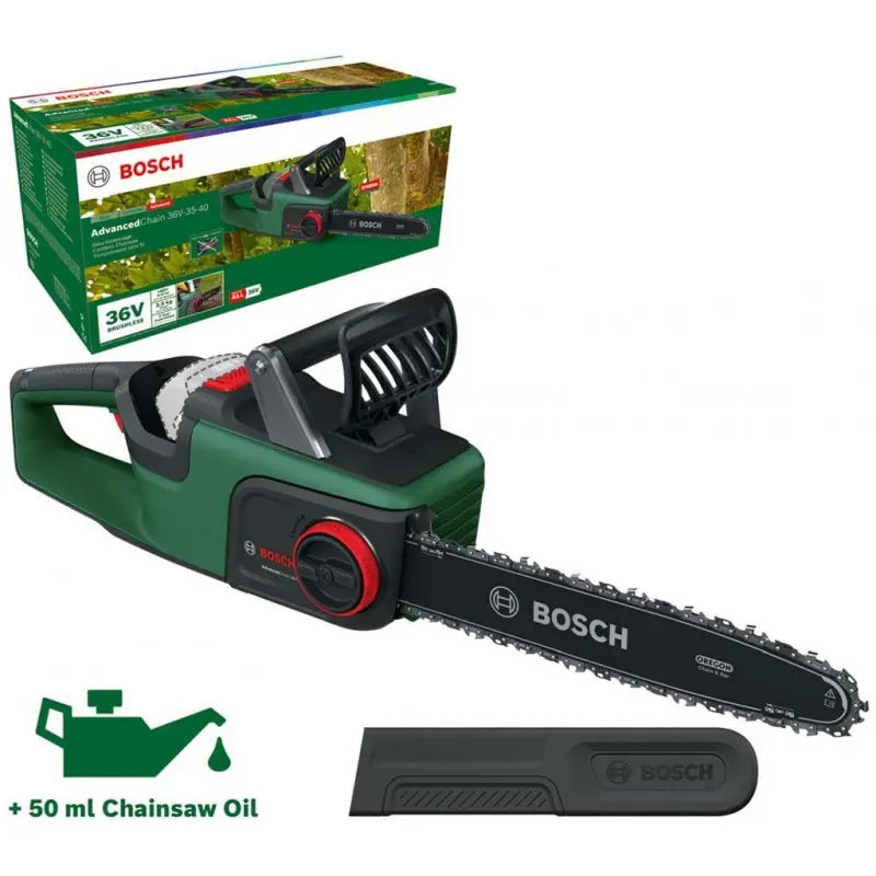 Bosch Motosega a batteria 36V 35 cm, 1 batteria Li-Ion da 2,0 Ah, caricabatterie 06008B8600