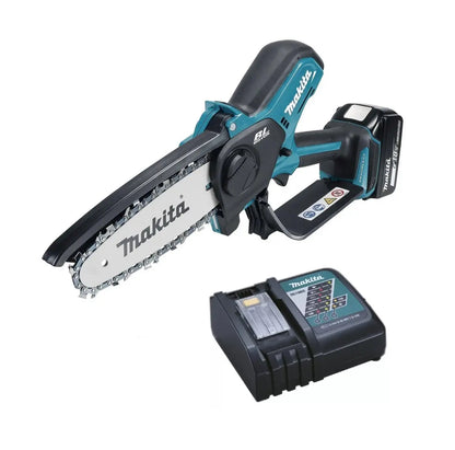 Makita - Motosega da potatura a batteria 18V 15 cm, 1 batteria Li-Ion da 5,0 Ah, caricabatterie