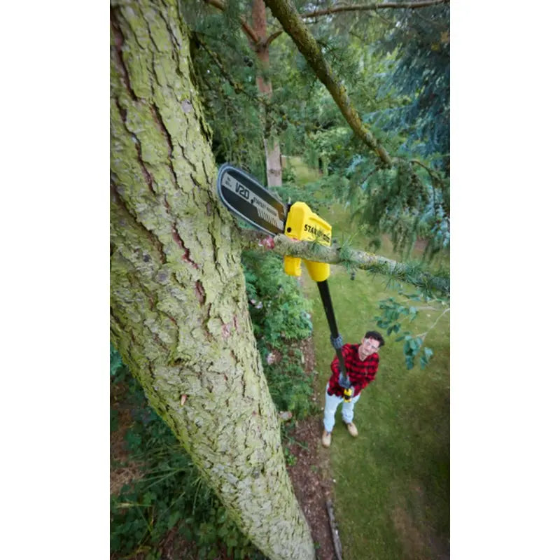 Stanley Attrezzature da giardino - Motosega da potatura a batteria 18V 20 cm, 1 batteria Li-Ion da 4,0 Ah, caricabatterie SFMCPS620M1-QW