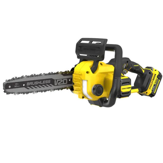Stanley Attrezzature da giardino - Motosega a batteria 18V 30 cm, 1 batteria Li-Ion da 4,0 Ah, caricabatterie SFMCCS730M1-QW