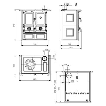 Cucina stufa a legna 7,2kw rosetta liberty bordeaux dimensioni