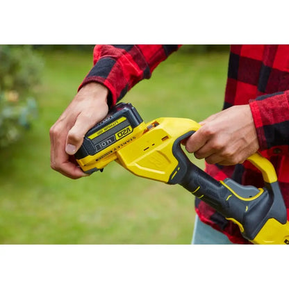 Stanley Attrezzature da giardino - Motosega da potatura a batteria 18V 20 cm, 1 batteria Li-Ion da 4,0 Ah, caricabatterie SFMCPS620M1-QW